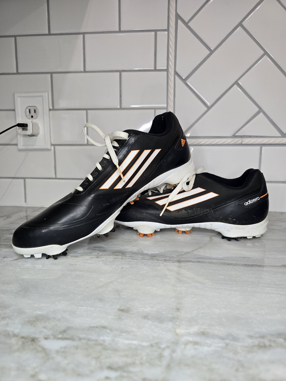 Adidas Adizero Golf Cleats Black White Orange Men's Size 12 Spikeless Style